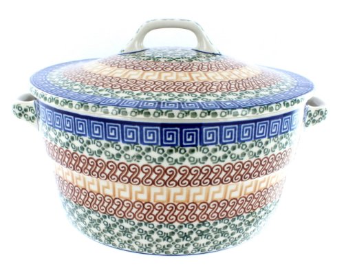 Blue Rose Polish Pottery - Brown Athena Covered Round Baker - 2 QT - Unique, Dishwasher Safe, & Durable Bakeware