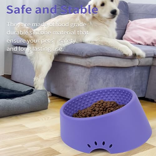 Mchxn Pet Dog Food Bowl 10° Slanted ,Silicone Material, Easy To Clean Non-Skid & Non-Spill Easier To Reach Food L/2.5 Cups Purple thumb #4