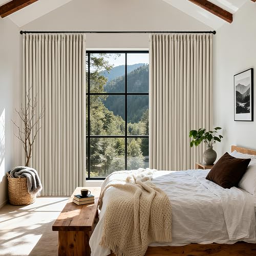 Extra Wide Oatmeal Beige Blackout Sliding Glass Door Curtains 108