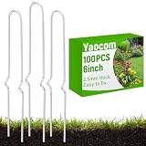 Yaocom 100 Pcs 6 Inch Drip Irrigation Stakes Curved Garden Hose Stakes Metal U Shape Soaker Hose Irrigation Tubing Parts Staples for Ground, Hold Drip Tubing up to 1/2' 5/8'' Diameter
