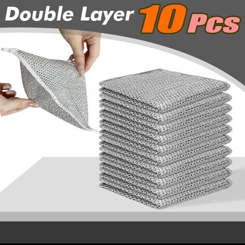 Image of CIPLA PLAST Non Scratch Dishcloth, Multipurpose Wire Dishwashing Rag for Wet and Dry, Steel Cloth for Washing Dishes, Rust Removal Cleaning Cloth Kitchen, No Odor, Double Layer, 10 Pack