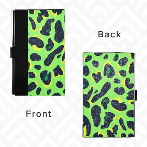 KLL Animal Leopard Fur Print Lawn Green Black Slim Business Card Holder with Leather & Stainless Steel Credit Cards Holder for Protects Your Cards tarjetero para Hombre4