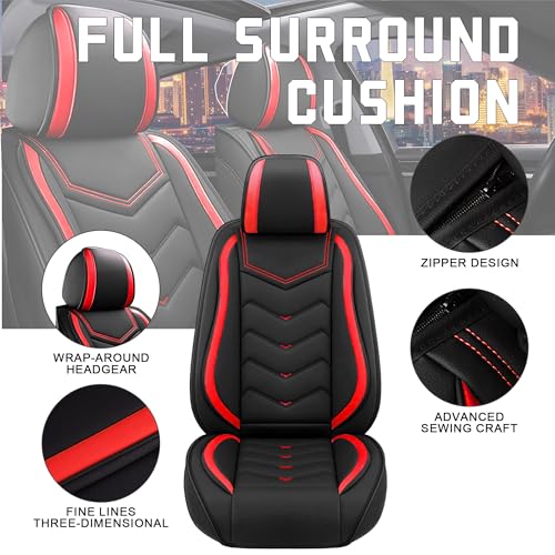 Image of CTDS Car Seat Covers for VW Tiguan 2009-2026, Stylish Sport Seat Cover, Premium Nappa Leather Car Seat Cover. Automobile Seat Covers Sets.(Standard 5 Seats /Black Red)