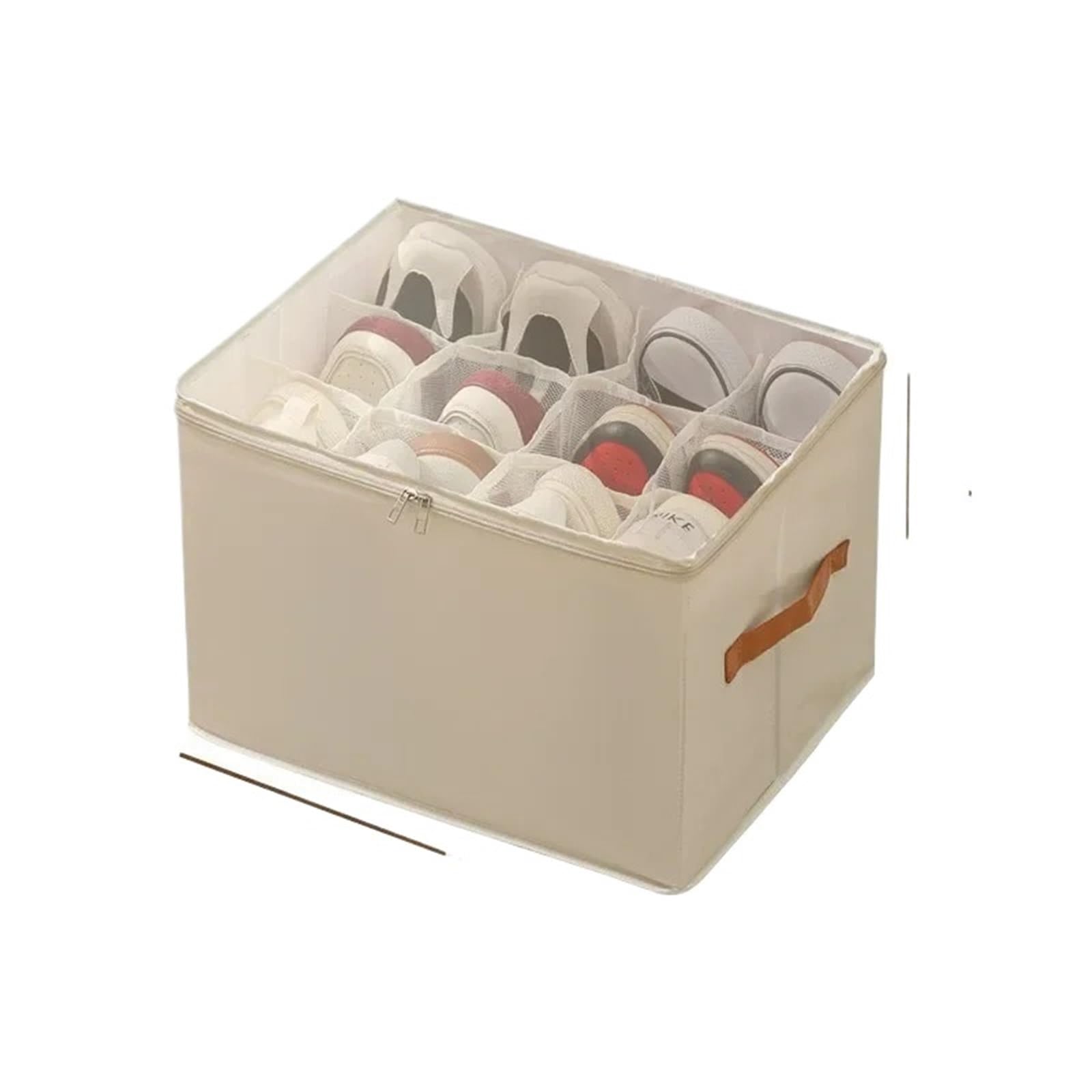 EWUHYFP Storage Boxes Multifunctional Grid Storage Shoe Box Foldable Fabric With Cover Dustproof And Washable Sundries(Beige)