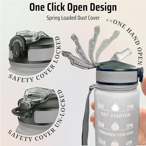 Repton 1L Sports Water Bottle with Motivational Time Marker, Black & White, 1000 ml - Image 3