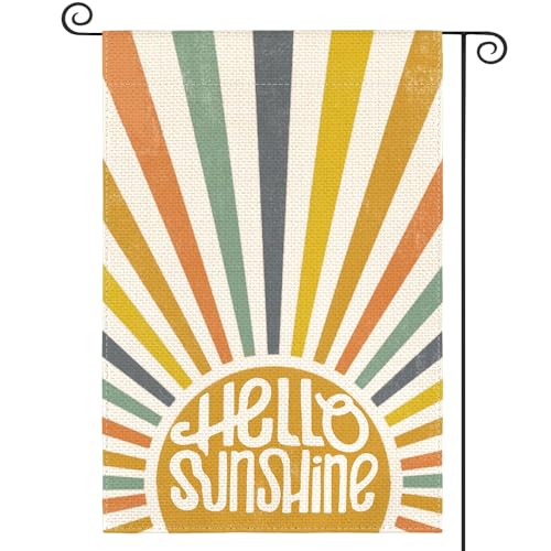 AVOIN colorlife Hello Sunshine Classic Garden Flag 12x18 Inch Double Sided Outside, Summer Party Holiday Burlap Yard Outdoor Decoration