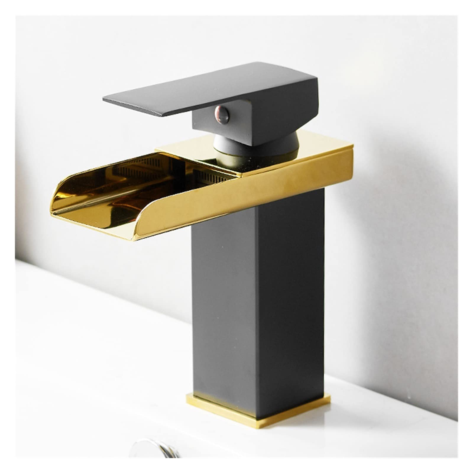 Robinet mitigeur cascade noir et or en laiton pour évier de salle de bain