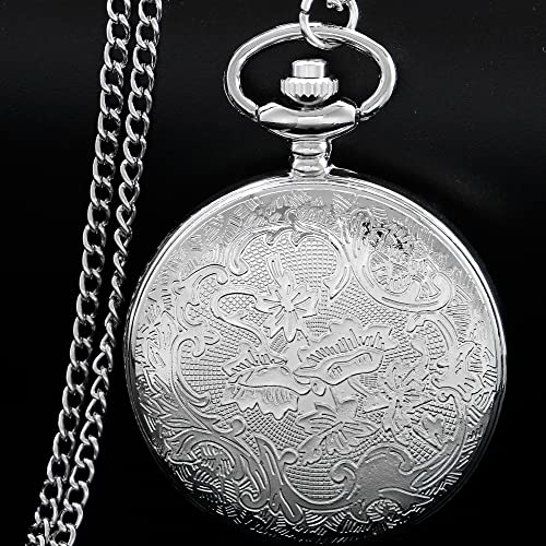 Alwesam Silver Dragon Design Quartz Pocket Watch Roman Numerals With Chain Birthdays Gifts For Father's Days #TOP5