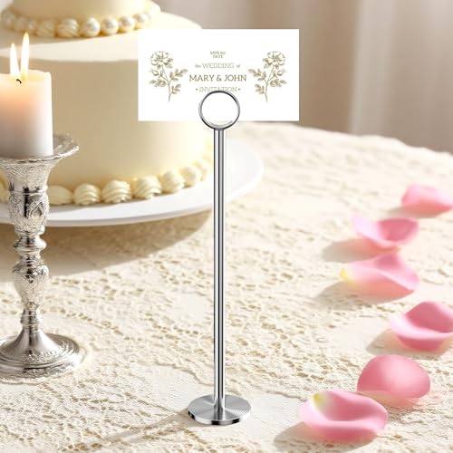 Urban Deco 12PK Table Number Holders Place Card Holders 12 Inch Table Card Holders Steel Card Holders for Photos, Food Signs, Memo Notes, Weddings, Restaurants, Birthdays (Silver) — view 5