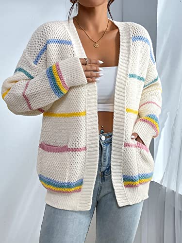 SHENHE Women's Open Front Colorful Striped Drop Shoulder Oversized Cardigan Sweater3