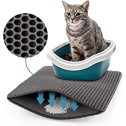 PetTec Katzenklo Matte 𝟱𝟱𝘅𝟳𝟱𝗰𝗺 Grau wasserdicht | Katzenstreu Matte, Katzenmatte Katzenklo Vorleger, Cat litter mat | Waben Design, Doppelte Schicht | Katzenklomatte, Unterlage Katzenklo Cover