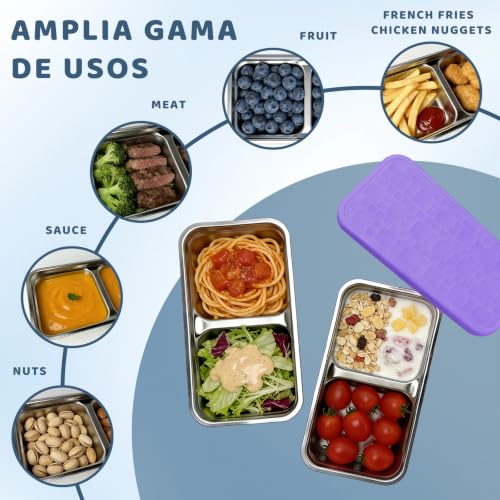 Image of 15 oz Snack Containers for Kids, Stainless Steel Lunch Box 3 Pack | Reusable Food Containers with Silicone leak resistant Lids. Perfect for School Lunch, Daycare, Travel and Portion Control