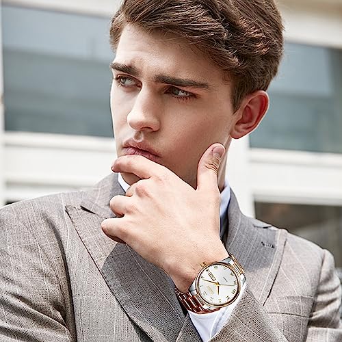 OLEVS Classic Men Watches with Date,Stainless Steel Man Watch with Date, Bussiness Watches for Men,Luminous Quartz Mens Watches Black/White/Blue/Gold, Waterproof Male Watch with... - Image 2