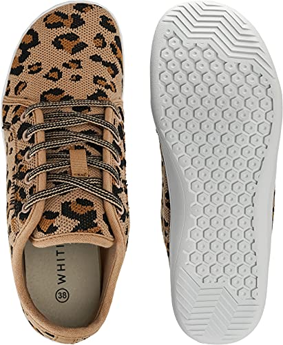 Image of WHITIN Women's Minimalist Knit Barefoot Sneakers, Size 9.5 Low Zero Drop Sole with Arch Support Wide Width Toe Box Fashion Comfortable Tennis Hiking Walking Work Training Sport Female Shoes Leopard 40
