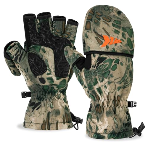 KastKing PolarBlast Convertible Ice Fishing Gloves - Cold Weather Mittens and Fingerless Gloves with 3M Thinsulate - Ideal for Ice Fishing Photography