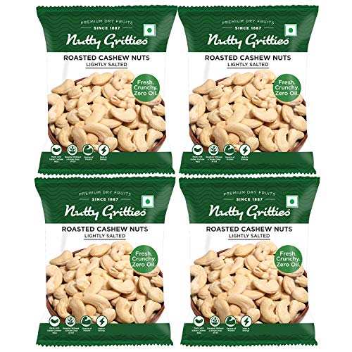 Image of Nutty Gritties Roasted Cashews, Lightly Salted, Dry Roasted, Non Fried, Zero Oil (Pack of 4-21g Each), 84g