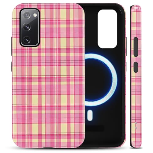 Coque Samsung S20 FE MagSafe rose jaune | Protection Vichy preppy rigide