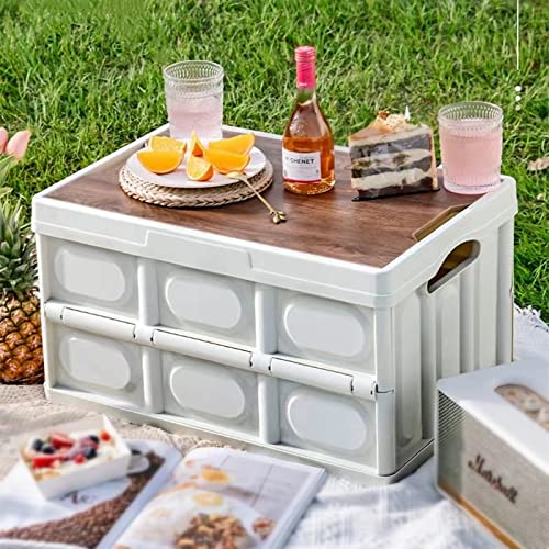 Josphlies Folding Storage Bins With Wood Lid,Collapsible Closet Organizers And Storage Container,Multifunction Plastic Storage Box For Camping,College Dorm Room Essentials,Office,Outdoor,Indoor (30L) #TOP2