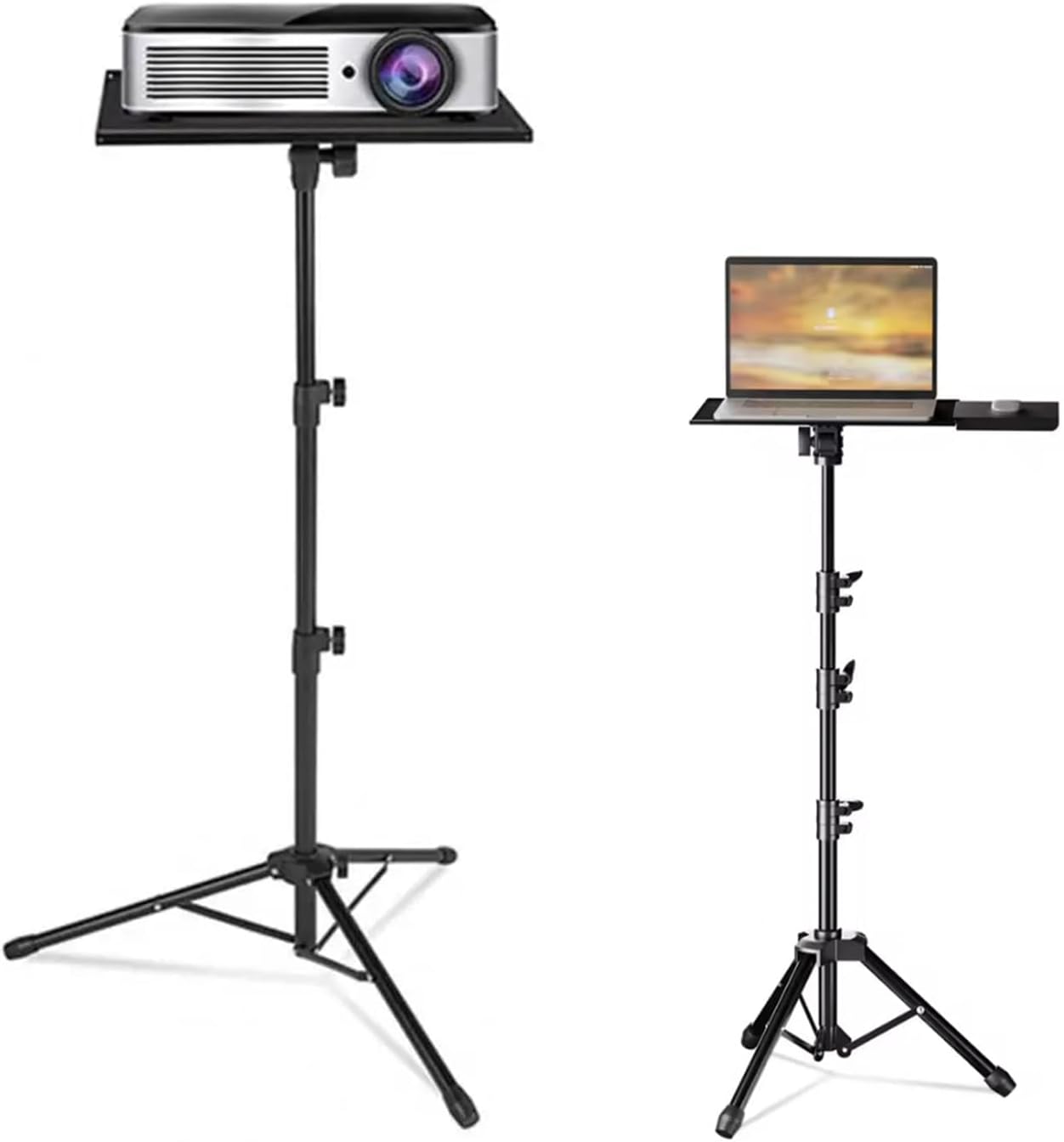 Laptop Tripod with Shelves, Projector Stand with Adjustable Height 26 to 63 Inch Mobile Laptop Cart with Phone Holder Floor Stand for Couch for Outdoor Movies