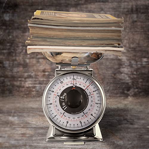 Tada Precise Portions Analog Food Scale Stainless Steel Mechanical Kitchen Scale, Removable Bowl, Tare Function, Retro Style, Kitchen Friendly (11 Pounds, Bowl Top) #TOP6