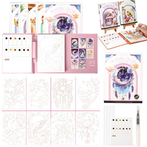 Kit creativo para aliviar el estrés, libro de pintura de acuarela, almohadilla de acuarela de 3 pliegues, relaja y ajusta tu estado de ánimo, para principiantes y entusiastas (4)