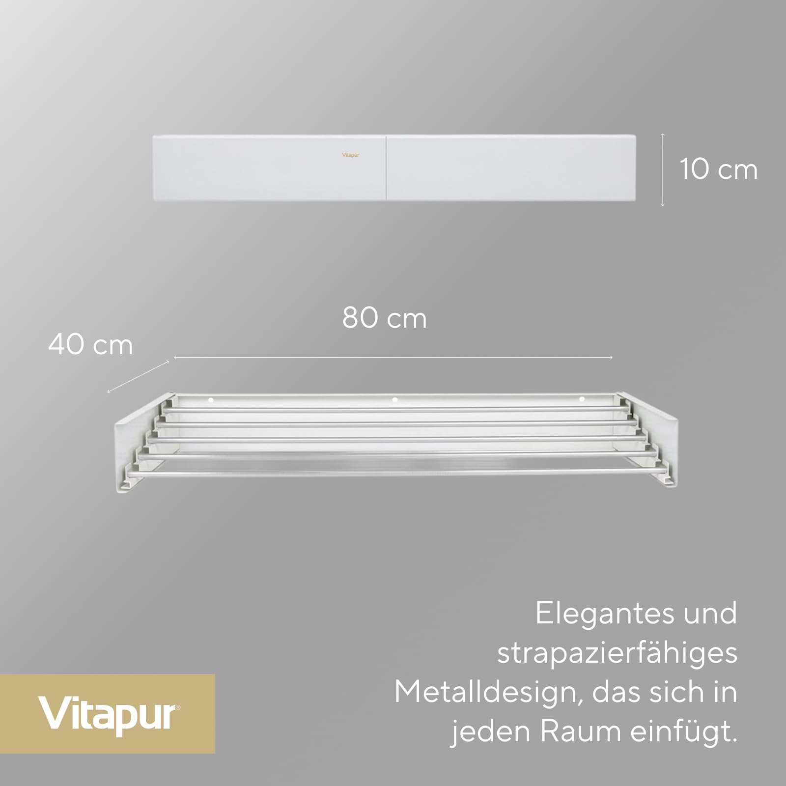VITAPUR Stendibiancheria da Parete Retrattile - Per Carico Completo - 4m Superficie Pieghevole - Design Elegante e Antiruggine - 6 Barre Antiruggine, Estensibile per Interni ed Esterni - Marchio UE
