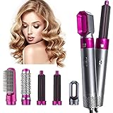 Hot air blow dryer styler 5 in 1: a perfect combination of hair dryer, curling iron, straightener, massage comb. It gives you an effortless drying and styling experience at home, just like freshly from the hairdresser. Switch between the 5 attachments as you like and enjoy fabulous volume and defined style, straight, wavy or curly hair as you like.