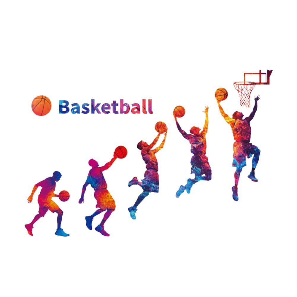 PLIGREAT 2 Sheets Basketball Player Wall Stickers Colorful Sport Silhouette Wall Decor Shooting Action Wall Decals Removable Peel and Stick Wall Stickers for Kids Bedroom Playroom Classroom Gym - Image 3
