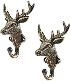 Set of 2 Rustic Heavy Duty Cast Iron Moose Coat Hook Wall Art Décor Hanging Towel Key Coat Deer...