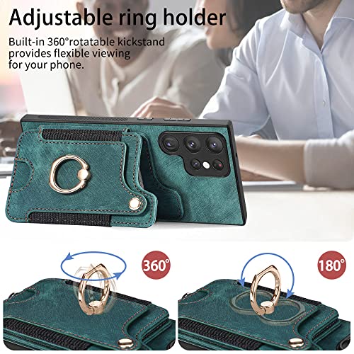 Funda para Galaxy S21 Ultra de cuero verde con soporte magnético de anillo 5
