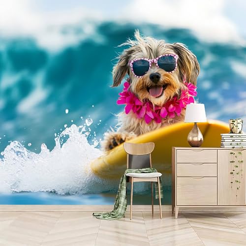 Vlies Fototapete 366x256cm Hund Auf Skateboard Selbstklebende Vliestapete - Atmungsaktiv & Schimmelhemmend - Interessant Und Kreativ Wandtapete Bildtapete 3d Effekt Für Wohnzimmer Schlafzimmer