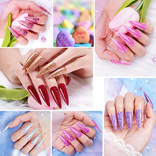 Dip Pulver Nagel Starter Kit, 8 Colors Pink Silver Glitter Dipping Powder Nails Set mit Bürste & Nagelfeile Nail Art… – Bild 4