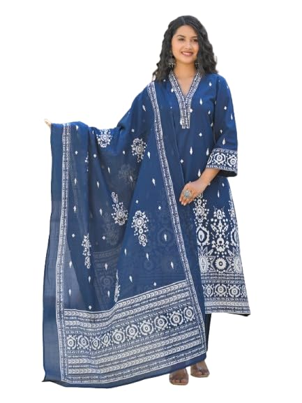Image of Varanga ethnic printed v neck Kurta With Trouser & Dupatta