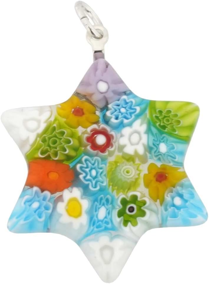 Glass Of Venice Murano Glass Millefiori Star of David Pendant - Pastels