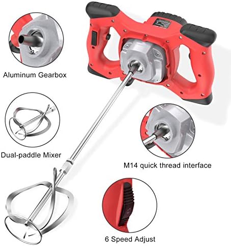 Bild 1 - 2100W Rührwerk M14 IMAYCC Mörtelrührer Elektrischer Beton Mischer Mörtelmischer Ergonomisch Mit 6-Gang- Drehzahlregulierung Rührer Elektrisch Für Bitumen Zementschlam