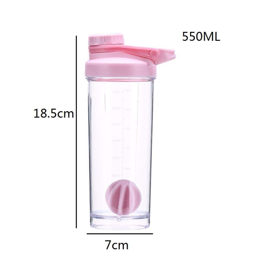Botella de agua de 550 ml con escala y bola agitadora ayuda a beber proteínas para niños y adultos, ideal para gimnasio, deportes al aire libre, azul/rosa, color: azul (color: rosa)