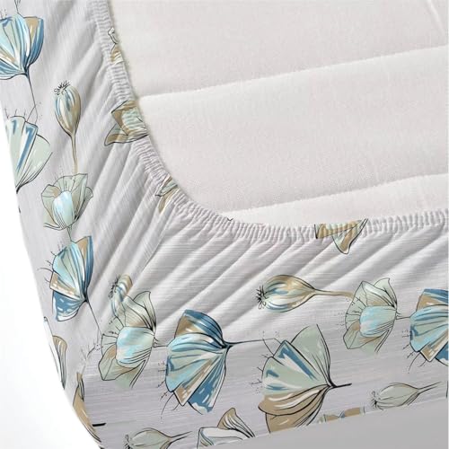 Image of 300 TC Cotton Feel Glace Cotton Elastic Fitted Bedsheet for King Size Double Bed | Fits up to 8 Inch Mattress | Printed Bedsheet with 2 Pillow Covers (White Flower, Queen Size - 60 inchx78 inch)