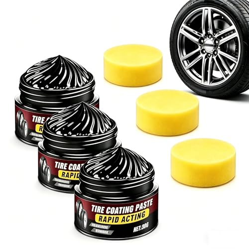 3Pcs Tire Coating Paste Tire Coating Paste Rapid Acting Long-Lasting Tire Trim Restorer with Deep Black Shine & UV Protection