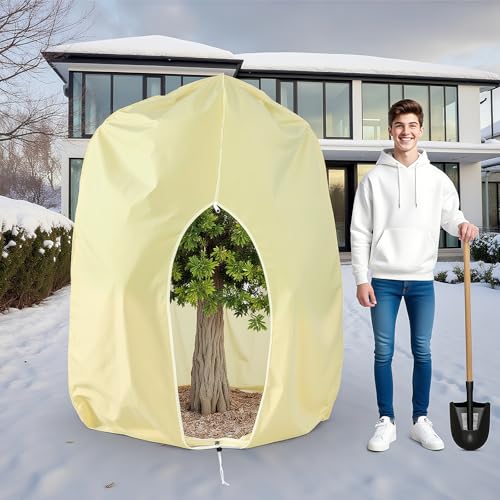 YYAQZD Pflanzenschutz Winter,200 * 240CM Winterschutz für Pflanzen,Atmungsaktiver,reißfester, wiederverwendbarer Pflanzenkälteschutz mit Reißverschluss,80g/m² Dickes Material Waschbar,Beige (120X180)
