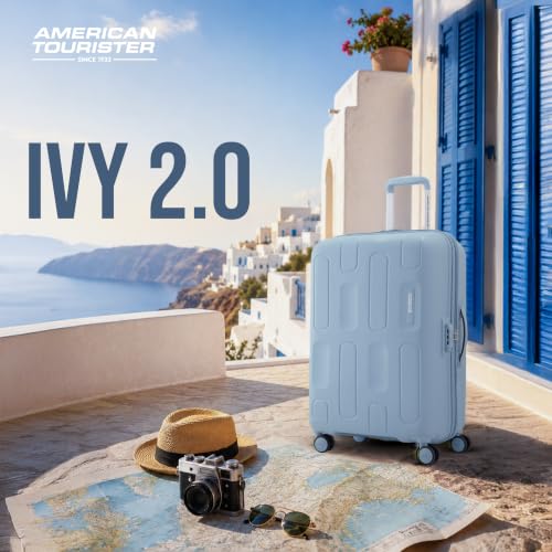 Image of American Tourister Ivy 2.0|Medium Size Check-in Spinner Trolley Bag (68 cm)|360 8 Wheel Travel Luggage|Hard Case Polypropylene (PP) Suitcase|Combination Lock|Blue Frog