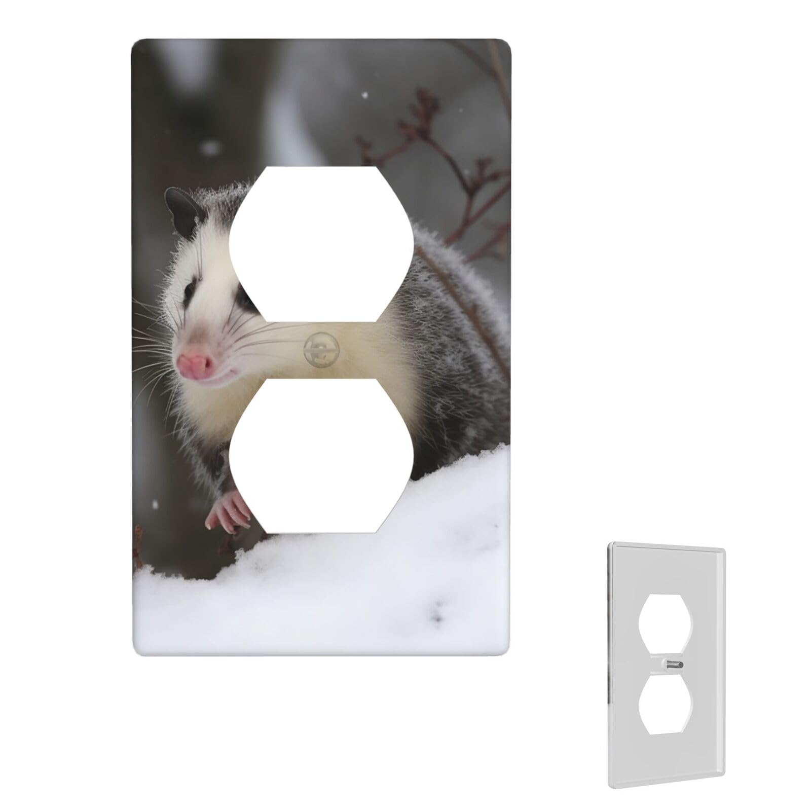 1-Gang Decorator Wall Plate Opossum In Snow Light Switch Cover Single Gang Receptacle Wall Plate Standard Size 4.5" x 2.76" Wallplate Unbreakable Polycarbonate Outlet Faceplates Cover