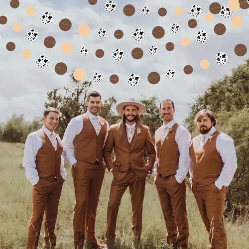 Image of Western Cowboy Party Decorations Brown Khaki Circle Dot with Cow Printed Polka Dots Garland Streamer for My First Rodeo Birthday Baby Shower Wedding Engagement Bachelorette Party Decorations Supplies