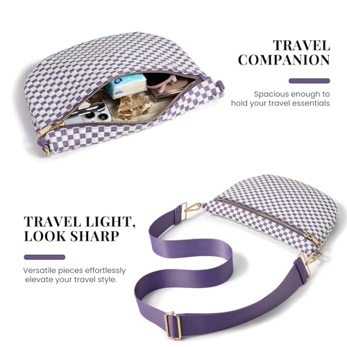 Image of Woven Crossbody Bags For Women, Checkered PU Waist Pack Travel Sling Bag
