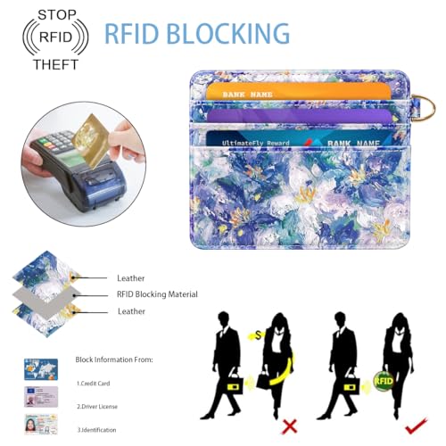 Image of Slim Minimalist Pocket Credit Card Holder Wallet Women | RFID Blocking Lightweight Thin Small Cute Card Cases, Blue Flowers