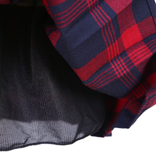 Women's Elastic Waist Plaid Pleated Skirt Tartan Skater School Uniform Mini Skirts (X-Large, Series 1 Red) #TOP5