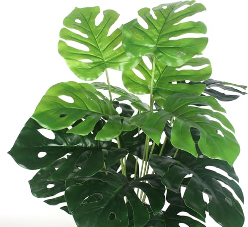 Image of Dekorly Fake Plants Artificial Floor Plants Large Tropical Palm Tree Tall Monstera Plant in Pot Faux Plants for Indoor Outdoor Home (Monstera | Without Pot, Pack of 2)
