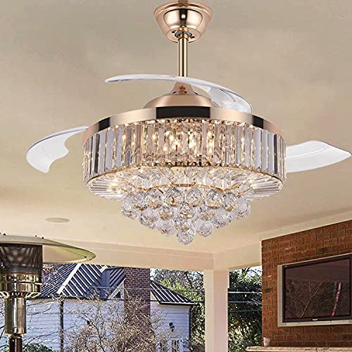 🔥 Hot Deals TiptonLight Modern Crystal Ceiling Fan with Lights, 42 Inch Remote Control Chandelier Fan with Retractable Blades for Living Room Bedroom Dining Room