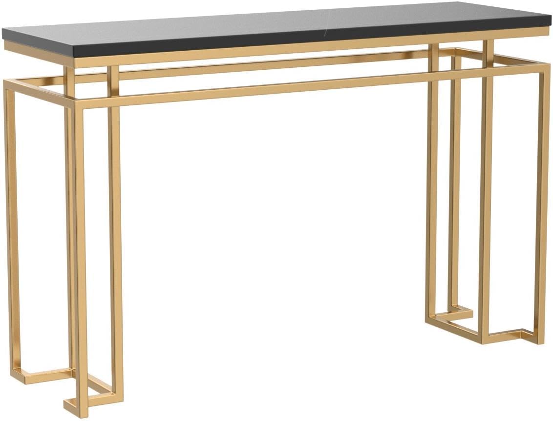 Priti Engineered Wood Console Table | End Table Side Table Console Table for Living Room Hall Bedroom Office | Multipurpose Table for Home Decor (Color: Black Plank with Golden Frame)