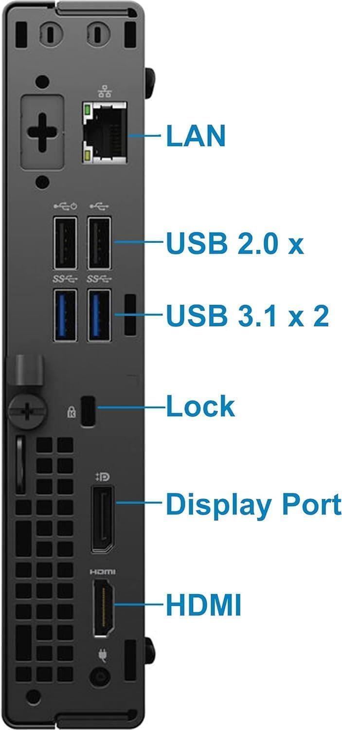 Dell OptiPlex 3080 Mini Ordinateur de Bureau, Intel Core i3-10100, 8 Go de RAM, 256 Go SSD, Clavier américain QWERTY, WiFi, Bluetooth, Windows 11 Pro (reconditionné)