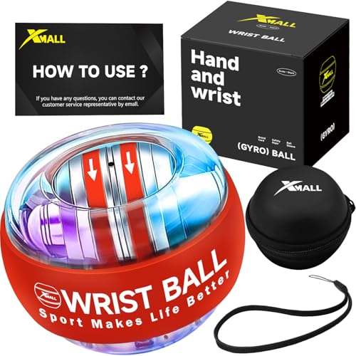 XMALL Torque Ball Hand Exerciser Grip Strength Trainer Auto-Start Colorful Lighting Forearm Strengthener Hand Strengthening Devices Wrist Power Gyro Ball Wrist Strengthener Auto-Start(Red)